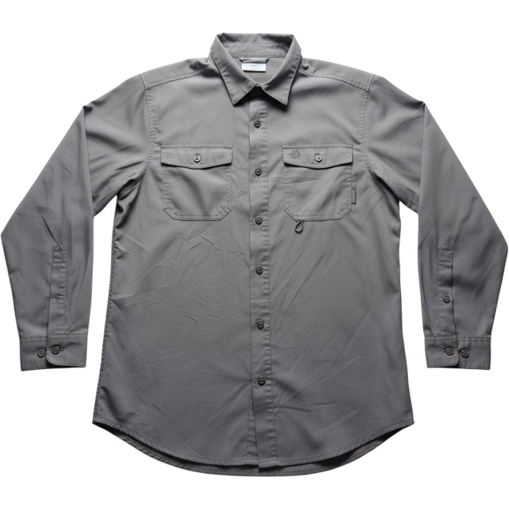 Columbia Shirt Mens Small Gray Omni-Shade Long Sleeve Fishing Button-Up Casual